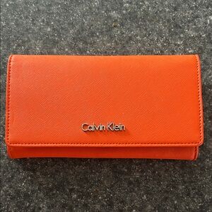 Calvin Klein Bright Orange Saffiano Flap Wallet